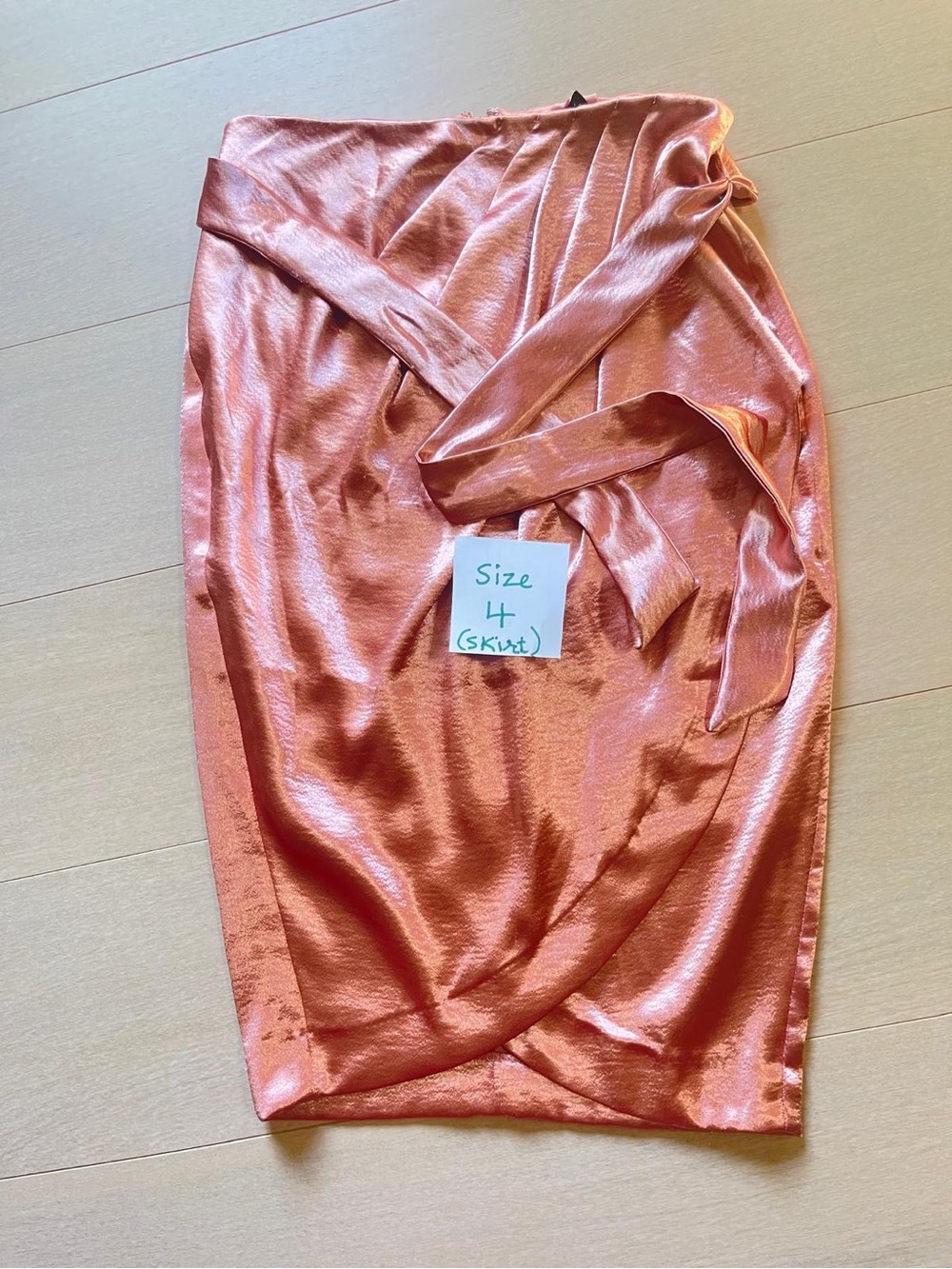 Satin Wrap Pencil Skirt in Rose Gold